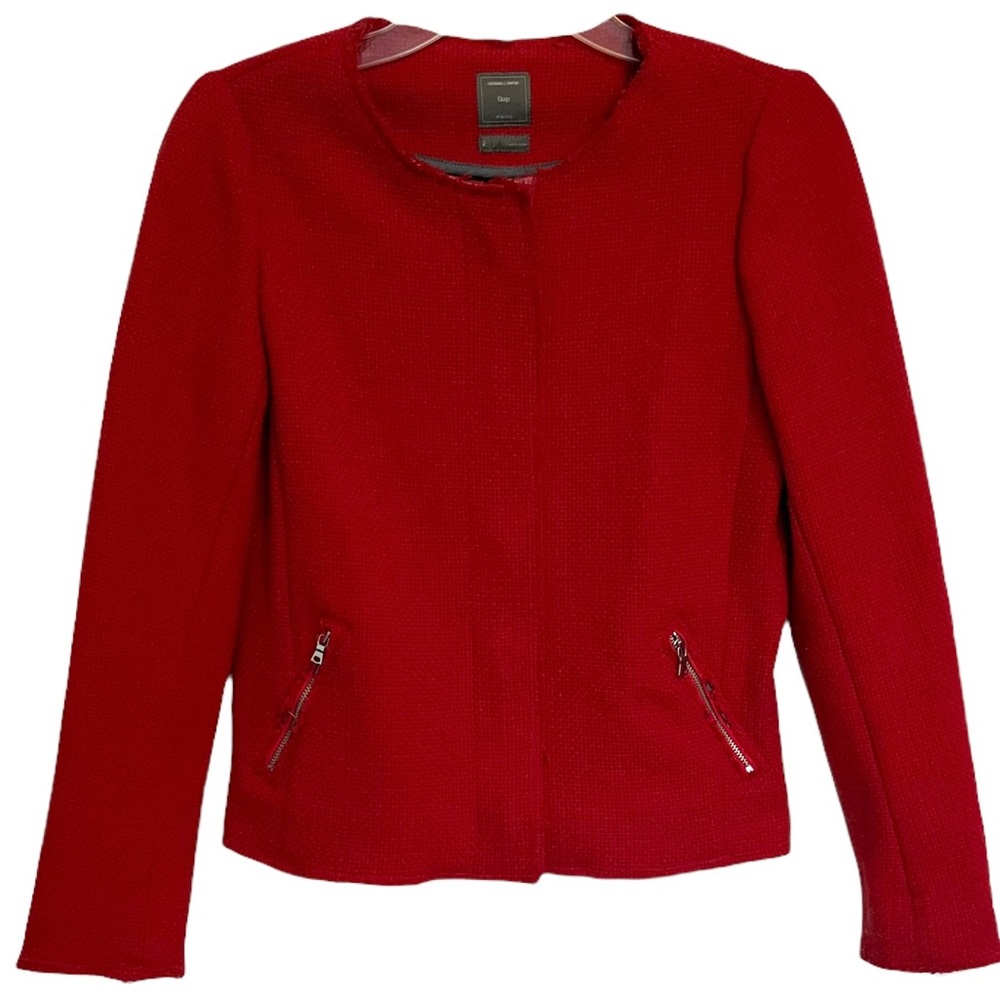 Gap Distressed Tweed Long Sleeve Red Jacket Size 2